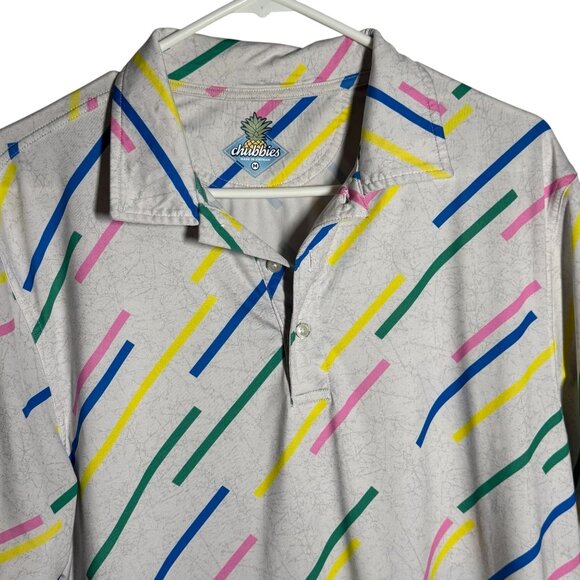 Chubbies Mens Medium Polo Shirt Multicolor 80s Style Brush Strokes Short Sleeve - Picture 2 of 6